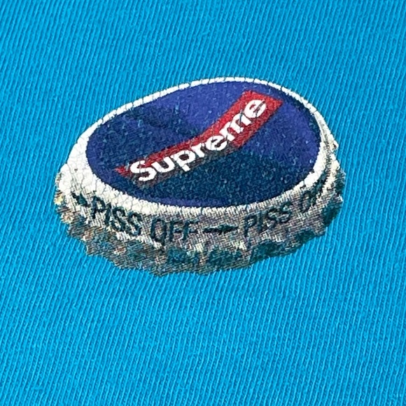 Supreme Piss Off Bottle Cap Mens Medium Size Blue Graphic Tee Shirt Top - Picture 2 of 5